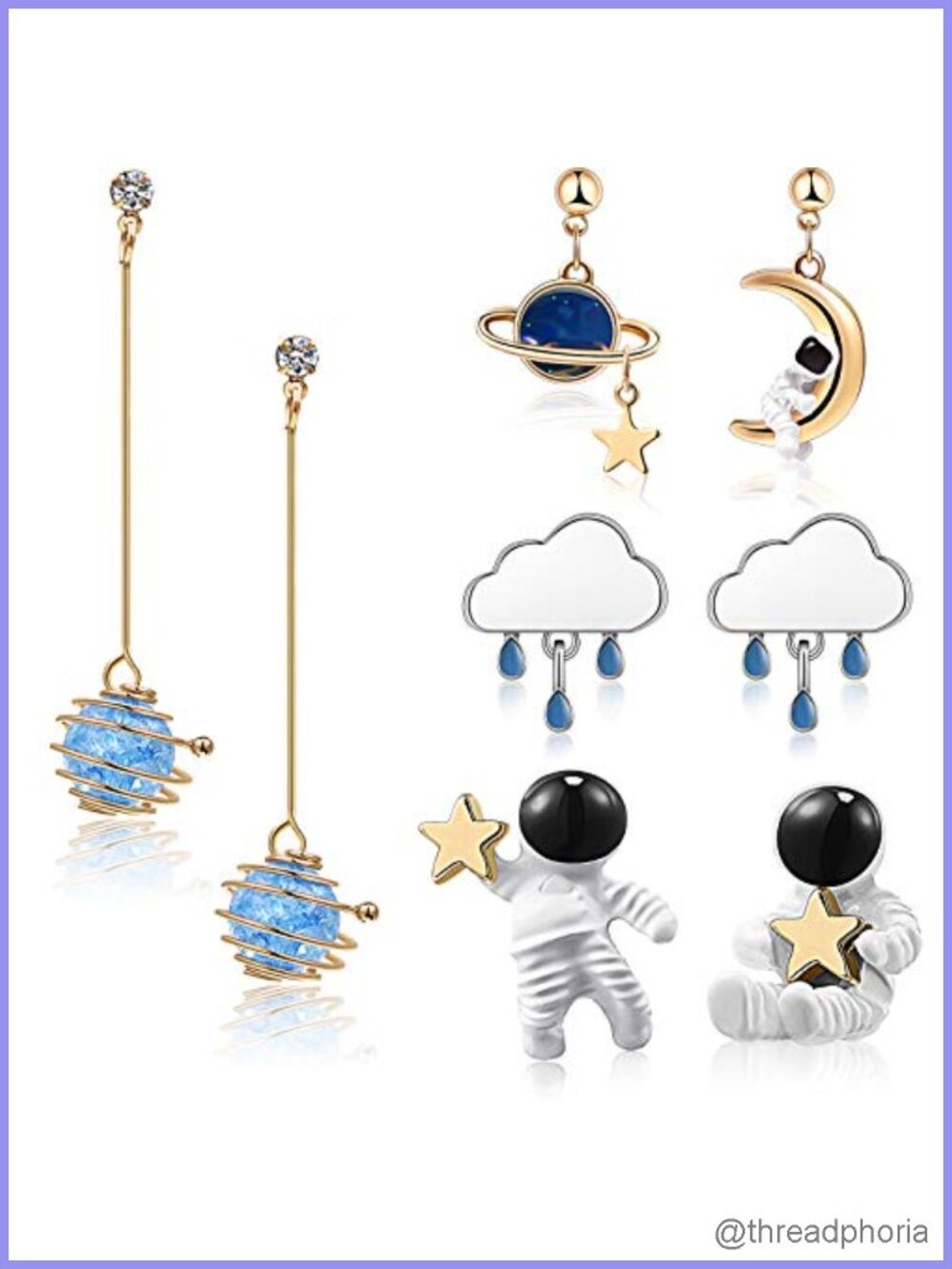 Space Astronaut Stud Earrings Set Alloy 4 Pairs